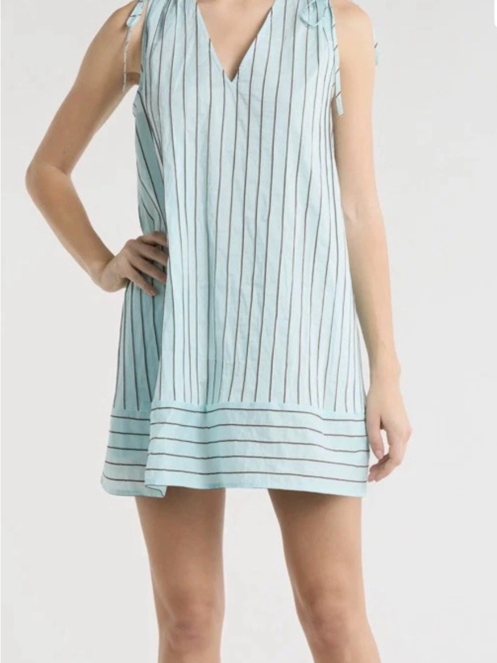 STAUD Elena Dress NWT Sz L Blue Black Stripe